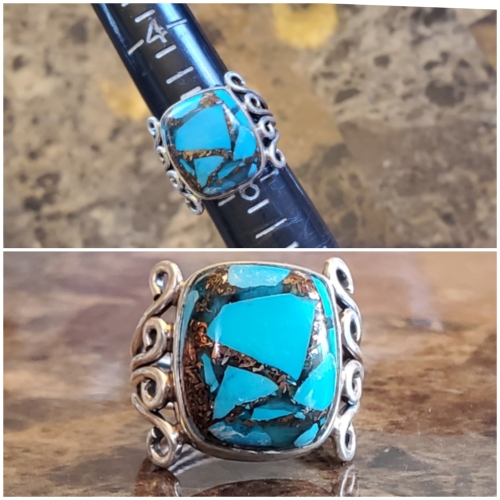 Genuine Art Design Copper Turquoise Ring Size 5 - Picture 7 of 7